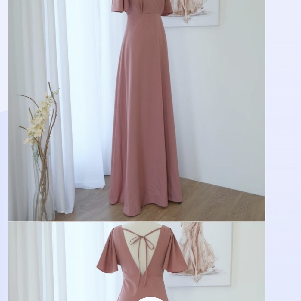 Dusty Rose Open Back V-neck Flutter Sleeve Gown for Weddings